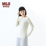 無印良品（MUJI）女式 桑蠶絲混輕薄 圓領長袖T恤 女士女款春季 打底衫FCD35A5S 米白色 L （165/88A）