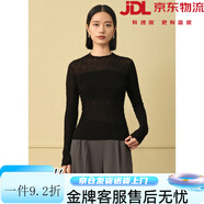 曼德詩(shī)（MARVALAS）波紋提花針織衫女2024冬季新品簡(jiǎn)約純色修身長(zhǎng)袖上衣打底衫 長(zhǎng)袖黑色 S