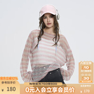 KAMA卡瑪慵懶風(fēng)花紗鏤空時(shí)尚罩衫2025新款夏季女優(yōu)雅寬松間條針織 粉色 S
