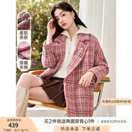 香影格子毛呢外套女2024秋冬新款氣質高級感寬松粉色中長呢子大衣 梅紅 XS