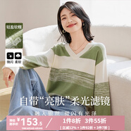 歐莎（OSA）【香草云衫】草甸綠條紋V領(lǐng)針織衫毛衣女長(cháng)袖上衣2025秋季新款 綠色 L