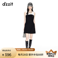 DZZIT地素春夏新款甜酷少女黑白撞色拼接無袖連衣裙女 黑色 XS