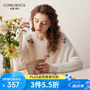 科蒙.博卡2024秋冬玫瑰鉤花馬海毛女圓領(lǐng)寬松針織毛衣 白色 100/M