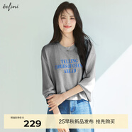 伊芙麗（eifini）伊芙麗雪花棉chill風字母長袖罩衫T恤2025夏季新款 花灰 M 105-115斤