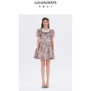 LULUALWAYS我愛(ài)露露25夏季新款復古優(yōu)雅溫婉心動(dòng)蕾絲蓬蓬擺連衣裙 紫色 M