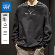 真維斯（Jeanswest）長(cháng)袖T恤男2026春季潮牌美式純棉印花寬松休閑打底上衣男黑色2XL