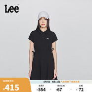 Lee25春夏新品修身版翻領(lǐng)黑色女短袖polo連衣裙休閑 黑色  XS 