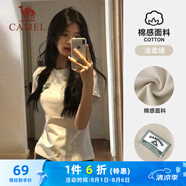 駱駝（CAMEL）正肩修身棉感舒適透氣女T恤上衣 J24BARLG019 淺柔綠 M