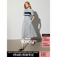 初語(yǔ)撞色條紋短袖polo裙女2024夏季新款復(fù)古減齡寬松連衣裙長(zhǎng)裙 花灰色 M