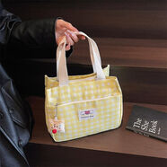暢印七夕格子帆布包女學(xué)生外出簡(jiǎn)約大容量上班百搭輕便飯盒便當手提包 黃色格子三只小熊+搞怪小丑