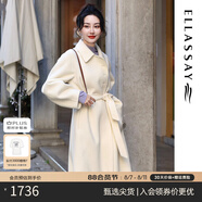 歌力思（ELLASSAY）【博主同款】新年戰(zhàn)袍純羊毛冬季白色高級(jí)雙面羊毛呢子大衣外套女 珠光白 S
