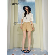 闊色（kuose）黃色水洗直筒牛仔褲女2025夏季新款棉小個子休閑顯瘦短褲子 黃色_現(xiàn)貨 S 26_