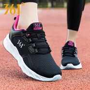 361°女鞋 運動鞋夏季網(wǎng)鞋透氣網(wǎng)面鞋黑色跑鞋通勤鞋正品361度跑步鞋女 曜石黑/西班牙粉 37