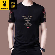 花花公子（PLAYBOY）男士短袖t恤圓領(lǐng)修身純棉半袖打底衫青年冰絲印花潮流T恤順滑 蜜蜂【短袖】紅色 L 170建議120-140斤