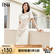 歐莎（OSA）赫本風(fēng)小黑裙中長(zhǎng)款優(yōu)雅收腰短袖連衣裙女夏季2025年新款 杏色 M