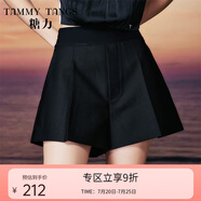 糖力【商場(chǎng)同款】夏新款黑色顯瘦闊腿短褲女高腰休閑西裝短褲 黑色 常規(guī) S