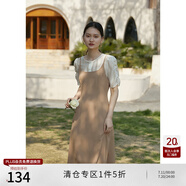 自巧小個子法式拼接假兩件連衣裙女夏新款設(shè)計感氣質(zhì)a字長裙22ZQ0154 卡其色 M