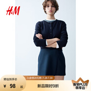 H&M女裝毛針織衫夏季慵懶風(fēng)圓領(lǐng)長(zhǎng)袖打底衫短款外套0579541 海軍藍(lán) XS 155/80