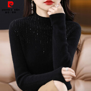 皮爾卡丹（pierre cardin）一線品牌剪標(biāo)女裝高領(lǐng)羊毛衫針織打底毛衣商場(chǎng)撿漏 黑色 L 建議110-120斤