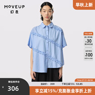 幻走（MOVEUP）2024夏季新款.FUN系列趣味木耳花邊設(shè)計(jì)師中長(zhǎng)款襯衫女 晴空藍(lán) L