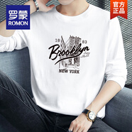 羅蒙（ROMON）純棉t恤男長(zhǎng)袖秋季小衫內(nèi)搭打底衫印花潮流寬松圓領(lǐng)秋衣棉體恤 M05 T672白色  M （適合90 斤）