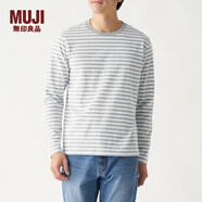 無(wú)印良品 MUJI 男式 印度棉天竺編織 條紋圓領(lǐng)長(zhǎng)袖T恤 ABD01A0S 灰色X橫條 S