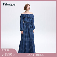 Fabrique多穿法荷葉邊露肩抽繩收腰破洞牛仔連衣裙女2024秋季新品 藍色 XS （XS/P）