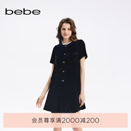 bebe秋季系列女士蕾絲領邊絲絨質(zhì)感連衣裙350009 黑色 S