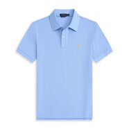 RRL RALPH LAUREN拉夫勞倫純色短袖polo衫男士小馬標(biāo)RL刺繡翻領(lǐng)體恤 天藍(lán) L