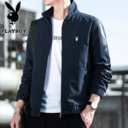 花花公子（PLAYBOY）夾克男士外套秋冬季新款立領(lǐng)棒球服時尚休閑春秋中青年潮 A118-2-L188公版深藍(lán)色 XL （125斤-145斤）
