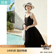 茵曼（INMAN）夏季提花肌理女裝純色吊帶連衣裙顯瘦百搭風(fēng)中長裙子 黑色 XL