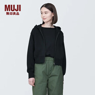 無(wú)印良品 MUJI 女式 緊密編織拉鏈衫女外套春秋款連帽衛(wèi)衣短款 上衣 黑色 S (155/80A)