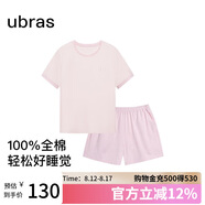 ubras水果系列套頭短袖短褲家居服套裝情侶女士睡衣女款-冷桃粉 M