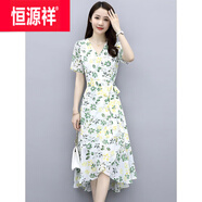 恒源祥冰絲碎花連衣裙女裝2025新款夏氣質(zhì)女神范感高端品牌雪紡裙子絲滑 白色 3XL