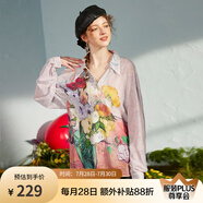 兩三事設計感小眾薄款襯衫女夏季梵高油畫風雪紡防曬衫花野芳菲 淺紫色 M