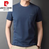 皮爾卡丹（pierre cardin）高檔純棉短袖t恤男有口袋中年爸爸裝寬松休閑圓領(lǐng)夏裝體恤上衣 中蘭色 XL 175