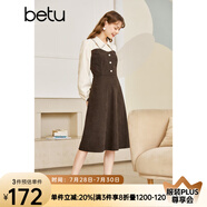 betu百圖女裝秋冬新款連衣裙拼色領(lǐng)收腰長(zhǎng)袖連衣裙女2210T74 咖啡色 S