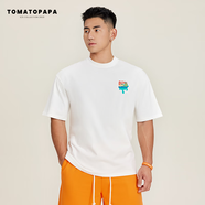 TOMATOPAPA短袖T恤潮牌簡約百搭青年燙畫圖案排汗透氣棉體恤上衣 白色 XL