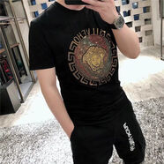 吉普鳥（Jeepbird）學(xué)潮牌美杜莎純棉男t恤燙鉆夏季2024輕奢休閑男士短袖t夏 黑色 S
