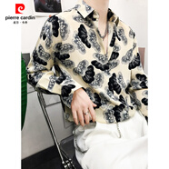 皮爾卡丹（pierre cardin）2025新款雪紡長(cháng)袖印花襯衫男免燙痞帥韓版寬松休閑垂感冰絲蝴蝶花 圖片色/雅痞/春裝/休閑/牛仔/條 XL 【建議135-150斤】