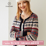帕什 羊絨衫女開衫100%羊絨秋冬7針厚款費爾島提花針織毛衣外套JF-61 花色 XL