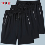 雅鹿冰絲短褲男夏季新款休閑彈力五分褲青年運動(dòng)寬松透氣男士沙灘短褲 （3條裝五分褲）黑+黑+黑 2XL （重120-130斤高165-175）