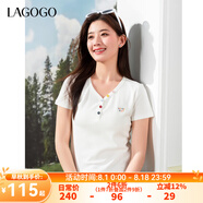 lagogo彩色紐扣V領(lǐng)元?dú)釺恤女拉谷谷2025年夏季新款簡(jiǎn)約顯瘦短袖 本白色 S