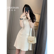 歌芭杉（GEBASHAN）品牌女裝韓版氣質(zhì)修身顯瘦連衣裙2025夏季新款百褶領(lǐng)口收腰連衣裙 象牙白 M