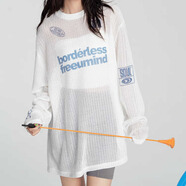 FOX.G長袖t恤女潮流衣服女裝夏季新款2025女款t恤衫上衣半袖正肩罩衫 鏤空長袖印花針織t恤罩衫白色 均碼