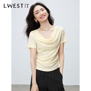 朗文斯?。↙.WEST）蕩領短袖T恤女2025夏季新款淡人穿搭氣質小眾設計感上衣 米色 XL 120-135斤