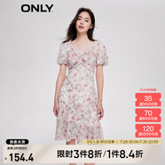 ONLY時尚甜美泡泡袖V領中裙碎花連衣裙女|123207140 彩花1 XS (155) 76A