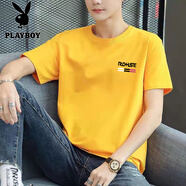 花花公子（PLAYBOY）男士短袖T恤2025夏季新款打底衫男青年圓領(lǐng)百搭休閑大碼體恤上衣 短袖ROHSE黃色 3XL