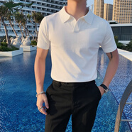 七匹狼夾克專家polo衫潮牌純色翻領(lǐng)短袖針織T恤型男夏季潮流修身V領(lǐng)冰絲半袖體恤 白色 M