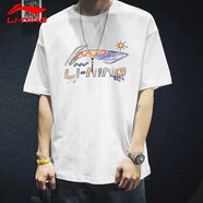 李寧（LI-NING）短袖t恤男夏季薄款涼感冰絲體恤寬松休閑透氣棉質(zhì)圓領(lǐng)運(yùn)動上衣 白色-新款彩標(biāo) L /175 (120-145斤)